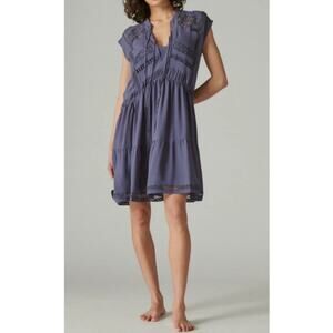 Lucky Brand Lace Inset Dress in Nightshadow Blue - Size Large